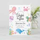 Modernes Unterseegebiet Kinder 1. Geburtstag Party Einladung (Stehend Vorderseite)