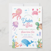 Modernes Unterseegebiet Kinder 1. Geburtstag Party Einladung (Vorderseite)