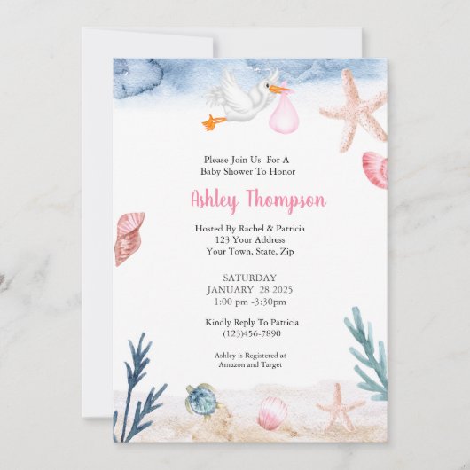 Modernes Unterwasserrosa Einladung (Vorderseite)