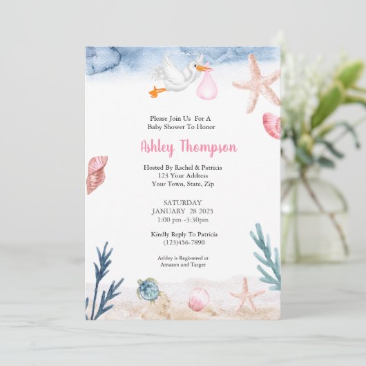 Modernes Unterwasserrosa Einladung (Stehend Vorderseite)