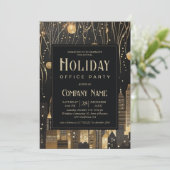 Modernes Urban Black & Gold Holiday Office Party Einladung (Stehend Vorderseite)