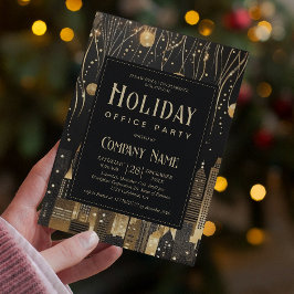 Modernes Urban Black & Gold Holiday Office Party Einladung