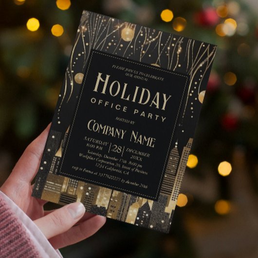 Modernes Urban Black & Gold Holiday Office Party Einladung