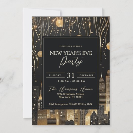 Modernes Urban Black & Gold New Year's Eve Party Einladung (Vorderseite)