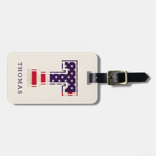 Modernes USA Flag Monogram T Gepäckanhänger (Vorderseite horizontal)