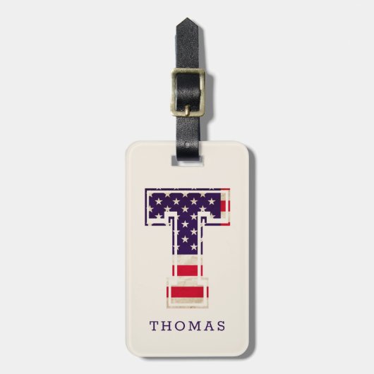 Modernes USA Flag Monogram T Gepäckanhänger (Vorderseite vertikal)