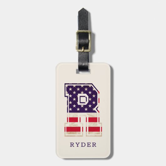 Modernes USA-Flaggenmonogramm R Gepäckanhänger (Vorderseite vertikal)