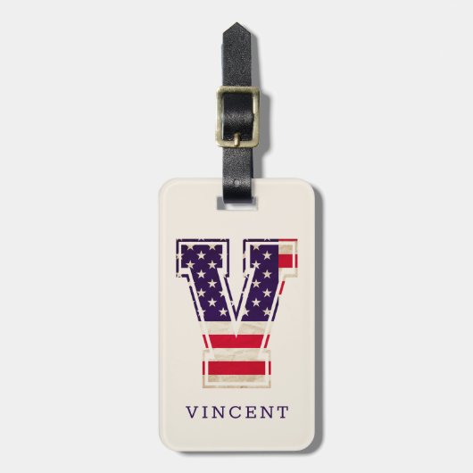Modernes USA-Flaggenmonogramm V Gepäckanhänger (Vorderseite vertikal)