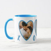 Modernes Valentines Light Blue Hearts Foto Tasse (Links)