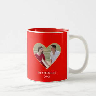 Modernes Valentinisches Foto & Herz Zweifarbige Tasse