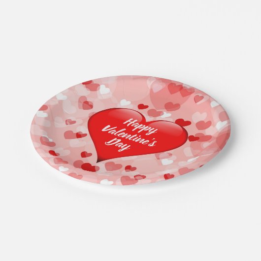 Modernes Valentinstag Rosa Herz Party Pappteller (Schrägansicht)