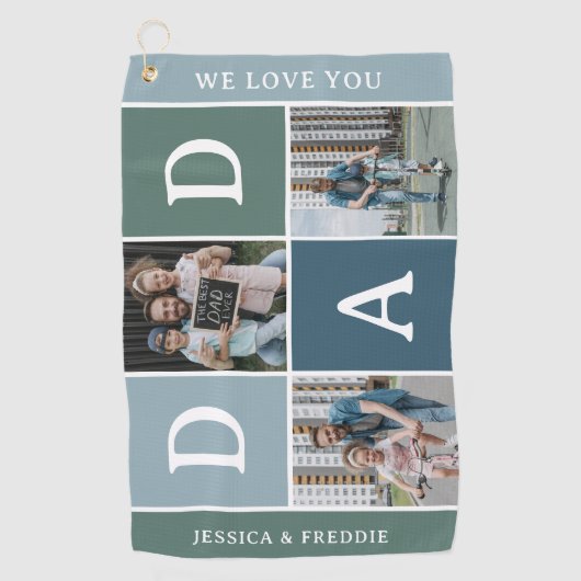 Modernes 'VATER' 3-Foto-Geschenk Golfhandtuch (Vorderseite)