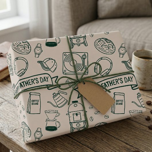 Modernes Vater-Tag-Doodle-Muster Millennial-Dad Geschenkpapier