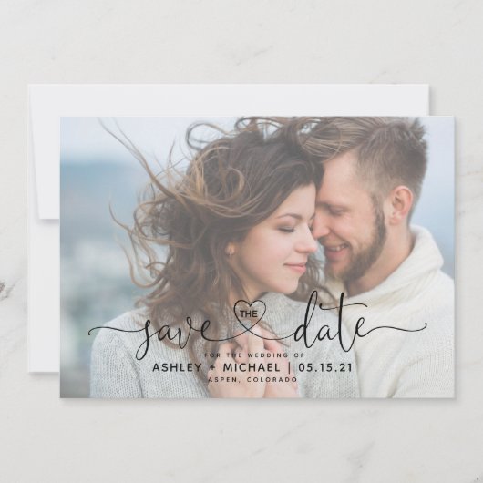 Modernes Vellum 2 Foto HerzensskriptWedding Rett T Save The Date (Vorderseite)