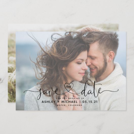 Modernes Vellum 2 Foto HerzensskriptWedding Rett T Save The Date (Vorne/Hinten)