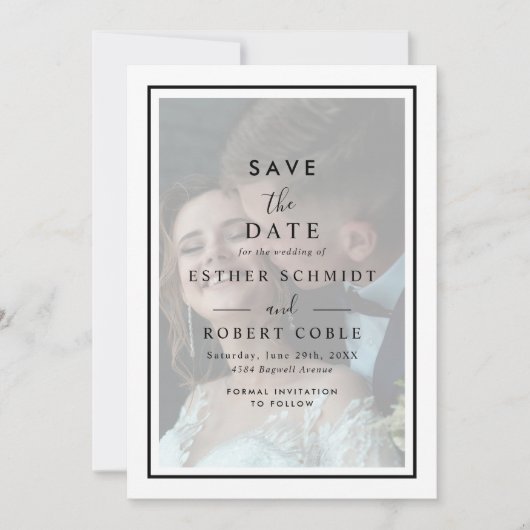 Modernes Vellum Black & White Overlay Foto Hochzei Save The Date (Vorderseite)