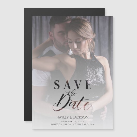 Modernes Vellum-Transparenz-Hochzeitsskript für Fo Magneteinladung (Vorne/Hinten)