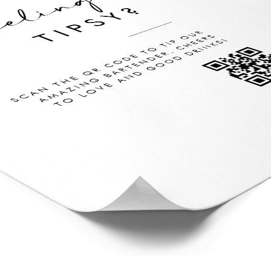 Modernes Venmo Tipp für Ihre Barkeeper Hochzeitsze Poster (Ecke)