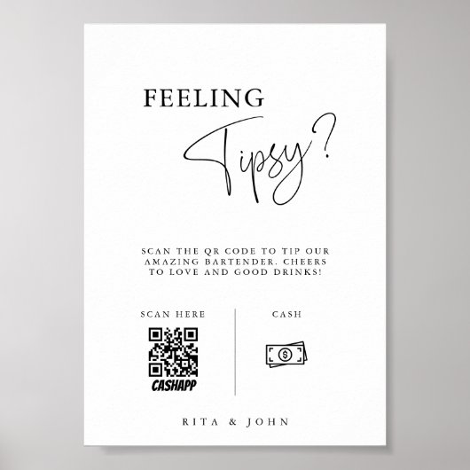 Modernes Venmo Tipp für Ihre Barkeeper Hochzeitsze Poster (Vorne)