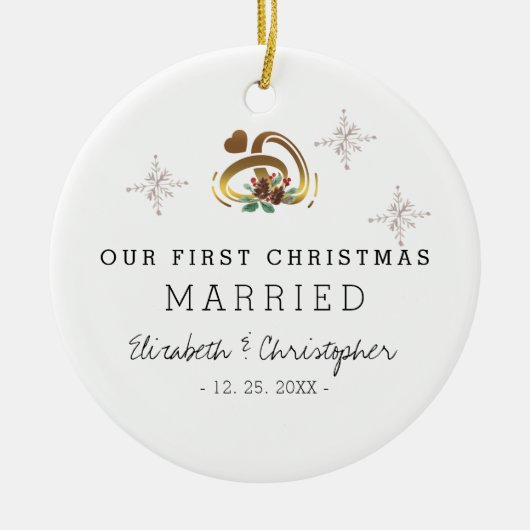 Modernes Verheiratetes Foto zu Weihnachten Keramik Ornament (Vorne)