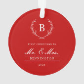Modernes Verheiratetes und fröhliches Erstes Foto Ornament (Rückseite)