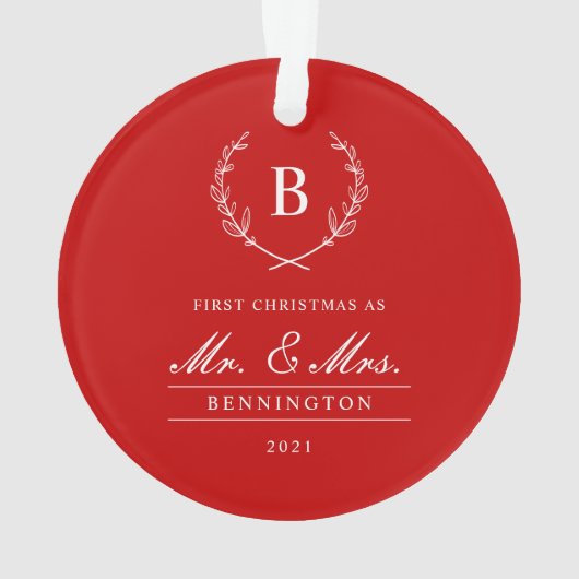 Modernes Verheiratetes und fröhliches Erstes Foto Ornament (Rückseite)