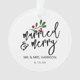 Modernes Verheiratetes und fröhliches Foto Ornament