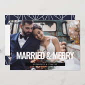 Modernes Verheiratetes und fröhliches Hochzeitsfes Feiertagskarte (Vorne/Hinten)