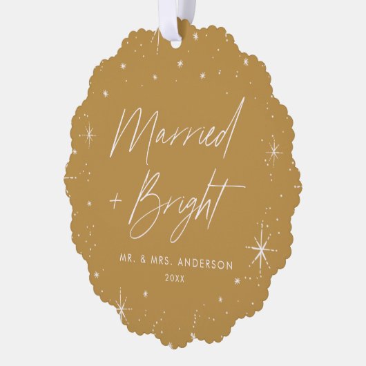 Modernes Verheiratetes und helles Gold Holiday Fot Ornament Karte (Links)