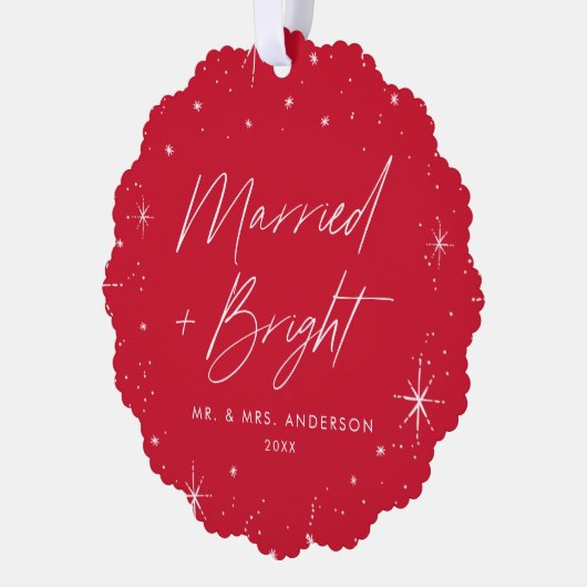 Modernes Verheiratetes und helles Rotes Foto Ornament Karte (Links)
