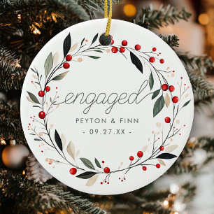 Modernes Verlobtes Mistletourreich Keramik Ornament