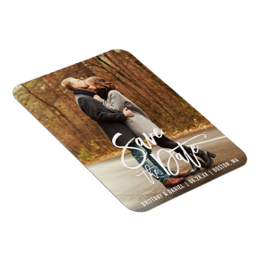 Modernes Verlobung für Pinselskripte Save the Date Magnet (Rechte Seite)