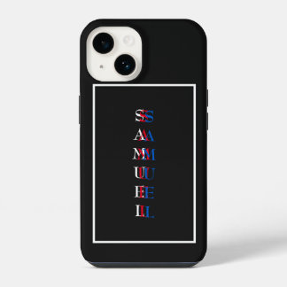 Modernes vertikales Monogramm Schwarz-weiß iPhone 14 Hülle