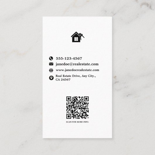 Modernes Vertikales Schwarz-weißes Echtes Anwesen Visitenkarte (Rückseite)