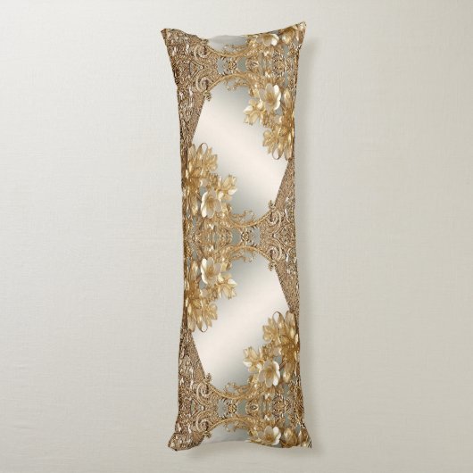 Modernes, Verziertes, blumiges Kissen aus Gold (Rückseite (Vertikal))