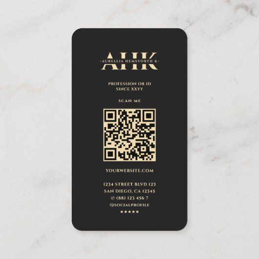 Modernes Veterinärmonogramm Schwarzes Gold Visitenkarte (Rückseite)