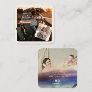 Modernes Vier-Foto-Signature-Creme Lässig Quadratische Visitenkarte