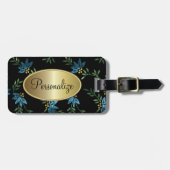 Modernes, Viktorianisches Aquamarines Blumendesign Gepäckanhänger (Vorderseite horizontal)