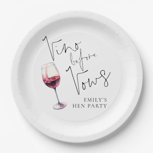 Modernes Vino Before Vows Hen Party Pappteller (Vorderseite)