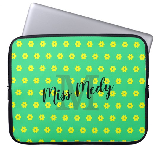 Modernes Vintag-gelbgrün-Blume-Monogramm Laptopschutzhülle (Vorderseite)