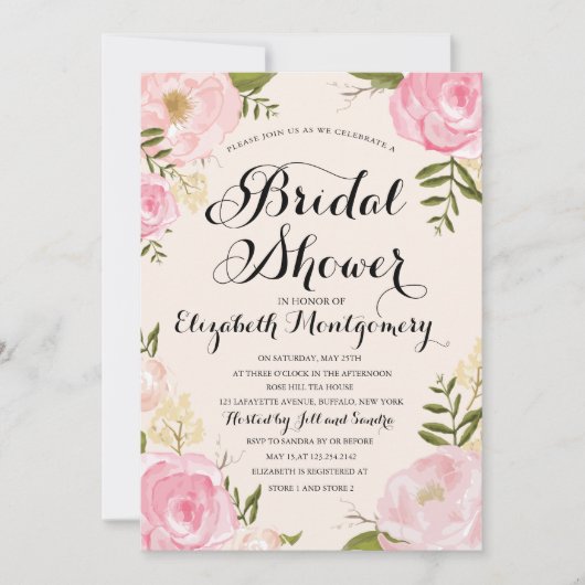 Modernes Vintag rosafarbenes Brautparty Einladung (Vorderseite)