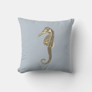 Modernes Vintages Beige-Seepferd auf Soft Blue Kissen