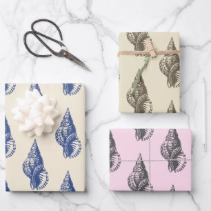 Modernes Vintages Blau, Beige Rosa Seashell Geschenkpapier Set
