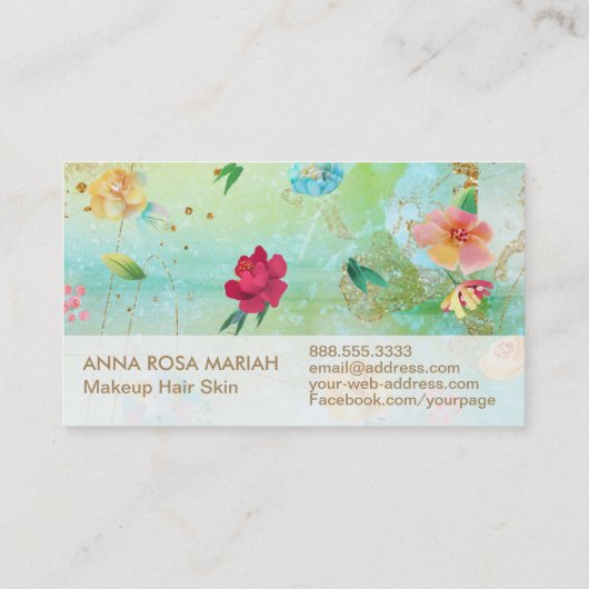 *~* Modernes Vintages Blumenmuster Gold Glitzer Visitenkarte (Rückseite)