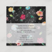 *~* Modernes Vintages Blumenmuster Silver Glitzer Quadratische Visitenkarte (Rückseite)