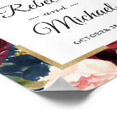 Modernes Vintages Burgundy Blumen Hochzeitssymbol Poster (Ecke)