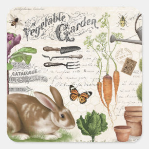 Modernes, Vintages französisches Bauernhaus-Kaninc Quadratischer Aufkleber