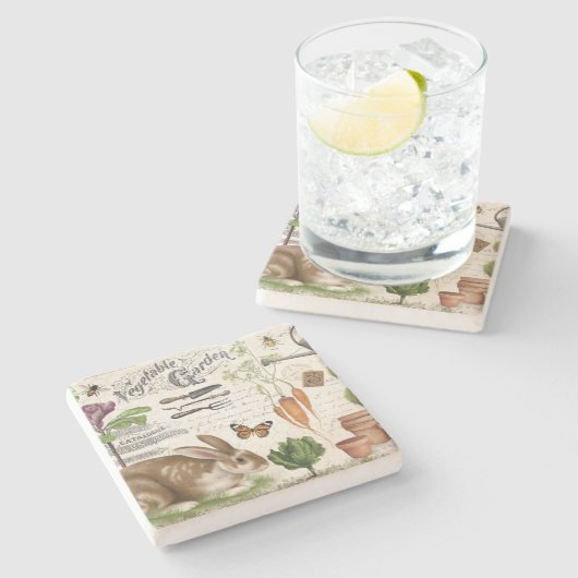 Modernes Vintages Französisches Bauernhaus Kaninch Steinuntersetzer (Seitenansicht)