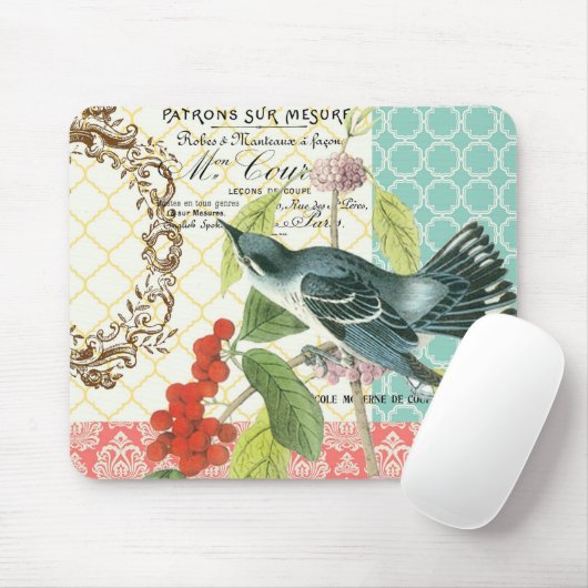 Modernes Vintages französisches Vogel mousepad (Mit Mouse)