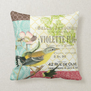 Modernes Vintages französisches Vogelkissen Kissen